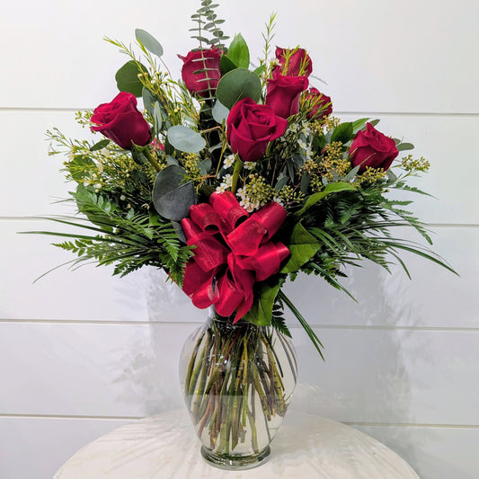Red Rose Vase - Dozen